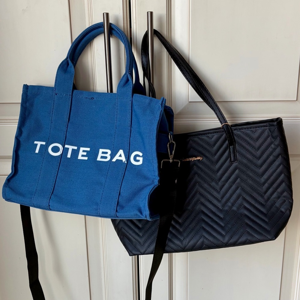Blue Tote Bag and Black quilted tote. Never used.
